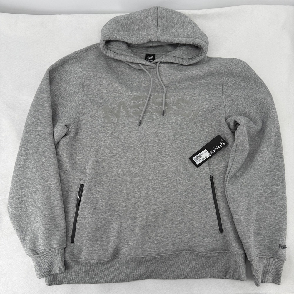 Messi Collection Mens XXL Heather Grey Embossed Logo Zipper Pocket Hoodie NEW